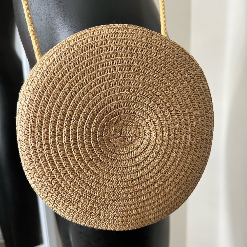 Tan Round Straw Crossbody Bag - Picture 4 of 5